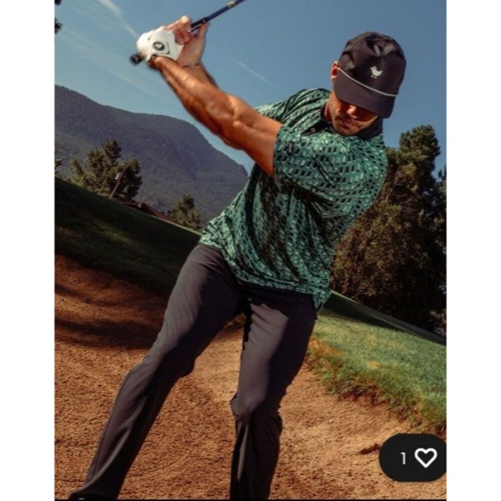 Bad Birdie Golf Polo Shirt Mens M Green Geometric Stretch Performance Activewear